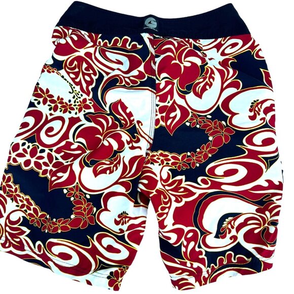 O'Neill Mens Sz  28.5 Waist Red Black Hawaiian Tribal Pattern Drawstring Logo - Picture 2 of 10
